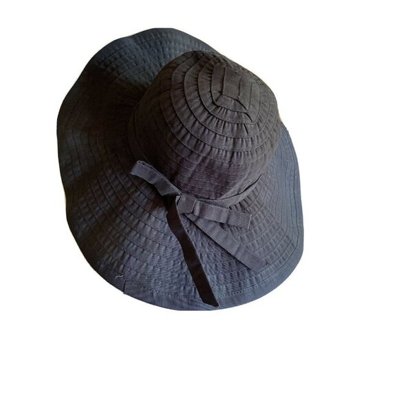 Black Ribbon Woven Wide Brim Sun Hat One Size - Picture 1 of 7